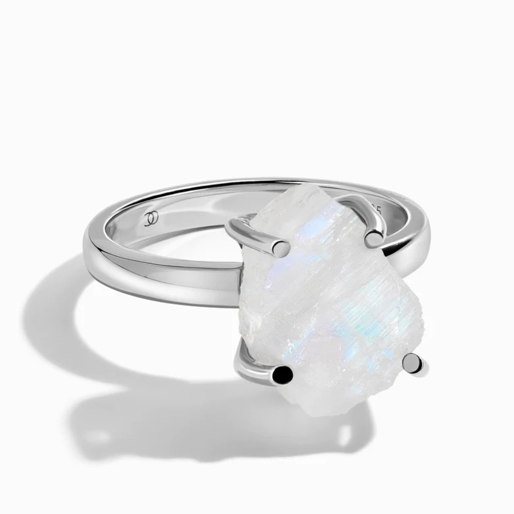 GENUINE MOONSTONE raw cut sterling silver ring size 6